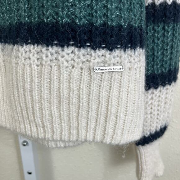 Vintage Y2K Abercrombie Alpaca Wool Striped Sweater Women’s XS Green Navy Cream - Picture 2 of 5